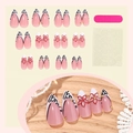 Roze plaknagels met luipaard French tips, 3D bloemen en gouden kralen accessoires set - Roze 3D Bloem Zebra Patroon Franse Stijl (1XB1-13609) / 24 Stuks (Inclusief Gereedschapsset)