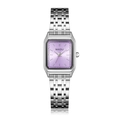 Women's square quartz watch with silver steel strap and purple sunray dial - Silver Purple
