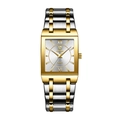 Reloj de cuarzo rectangular para hombre con correa de acero bicolor y dial plata - Esfera Plateada Correa Bicolor (Hombre)