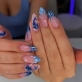3D ocean-themed press-on nails featuring blue whale shark and seashell relief designs - K072【24pcs】 / Boxed (jelly Gel + Granules)