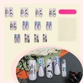 Set di unghie finte lunghe per Halloween con motivi di ragni e pipistrelli e strass blu - Stile Ragno Pipistrello Gotico di Halloween (3XA2-13273)