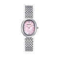 Elegant women's quartz watch with oval silver case and pink mother of pearl dial - Red
