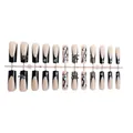Long French press-on nails with black tip and 3D Halloween skull spider web designs - Halloween Gothic Black French Skull Style(1XA2-13283)