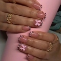 Press-on nails with French leopard print, nude pink base, and 3D bow decoration - Pink Bowknot Leopard Style (XM-98-50)
