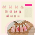 Groene French almond press-on nagels set met roze bloemmotieven en tools - Muntgroene Franse Bloemenstijl (1XB1-13313)