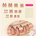 Mandel-Kunstnägel-Set mit Leoparden-French-Tips, 3D-Schleifen und Applikations-Zubehör - Nude Pink Leopard French Tip mit Schleife (1XB1-13457)