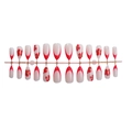 Red French almond press-on nails set with gold-trimmed flowers on a 24-piece holder - Red French Flower Style (2XB1-13175)