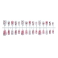 Uñas postizas 3D con degradado rosa, lazos en relieve, pedrería y corazones brillantes - Estilo Degradado Rosa Blanco con Lazo y Corazón (3XB1-00021)