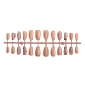 24pcs French almond press-on nails with peach nude floral designs on a display stand - French Nude Pink Floral Style (1XB1-13011) / 24Pcs/Box