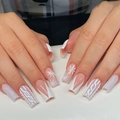 Christmas coffin press on nails featuring white snowflakes and 3D sweater patterns - Winter Snowflake Sweater Long Coffin Style (XA-103-03)