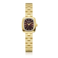 Reloj dorado para mujer con esfera rectangular marrón oscuro y correa de eslabones - Banda Dorada Esfera Roja Profunda