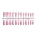 French long coffin press-on nails with pink gradient, 3D bows, and white pearls - Pink White Gradient Bow Pearl Style (XA-114-56)