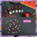 Uñas postizas Halloween efecto ojo de gato con purpurina y siluetas de murciélago negro - Estilo Halloween Murciélago Brillo Rojo (XM-98-20)