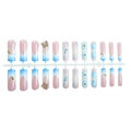Faux ongles carrés longs avec dégradé, fleurs bleues et breloques papillon dorées - Style Fleur Papillon 3D Dégradé Bleu Blanc (3XA2-13185)