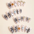 Uñas postizas de Halloween con diseños de calabazas, telarañas y fantasmas - Estilo de Calabaza Fantasma de Halloween (XG-61-14)
