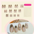 Coffret de 24 faux ongles amande french dorés avec effet œil de chat et strass brillants - Forme d'Amande Rose Nude Œil de Chat Feuille d'Or Style Étoile (1XB1-13224)