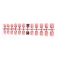 24 uñas postizas cuadradas cortas con puntas French de leopardo rosa y lazos 3D - Estilo de Lazo de Leopardo Francés Rosa (2XG1-13296)