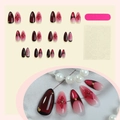 Mandel-Nagelset mit rosa Farbverlauf, Relief-Blumenverzierung und goldenen Perlen - Blush Blumen Farbverlauf Stil (3XB1-13077)