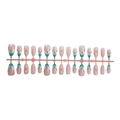 3D press-on nails set with amber blue French tips, floral accents, and pearl rhinestones - Pink Blue Gradient 3D Flower Style (3XB1-13203)