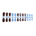 Short oval cat eye press-on nails set in coffee and blue with white star patterns - Cat Eye Starry Coffee & Blue Stitching (3XD1-13173)