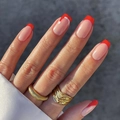 Christmas press on nails with red French tips and festive Santa hat nail art design - Red French Christmas Hat Long Square Round Style (XG-101-66)