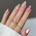 Golden wave and crystal paved ring set showing elegant 3D butterfly glitter nail style - Pink 3D Butterfly Cat Eye Style (3XB1-13118)