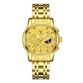 Luxurious gold stainless steel quartz watch for men with moon phase and date window - Gold Case Gold Dial