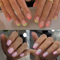 Unghie finte corte squadrate minimaliste con punte French colorate in tonalità neon e pastello - Set di 3 Stili French con Colori a Contrasto (ZHZ-BB-55)