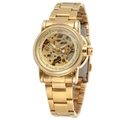 Orologio automatico scheletrato dorato da donna con indici in strass e cinturino in metallo - Oro Oro