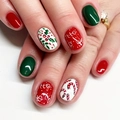 Christmas press on nails with red green patterns and candy cane designs on white - Red Green Christmas HoHo Painted Style (XG-101-93)