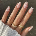 Christmas press on nails with pink base, white snowflakes, and red gift box patterns - Nude Pink White Snowflake Bow Set Style (XG-101-63)