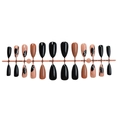 Unghie finte francesi nude e nere con strisce glitterate e decorazioni a piuma - Stile Color Block con Piume Nere e Glitter (3XB1-00013)