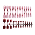3D red floral press-on nails set with rhinestones and wine red french tip design - Wine Red Pink 3D Flower French Hand and Foot Set (3XZ1-2504-007)