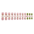 Pink and green press-on nail set with white daisy floral design and French tips - Fresh Daisy Pink Green Style (2XG3-2504-003)