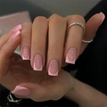 Rosa French-Style eckige künstliche Nägel mit Hochglanz-Finish und feinem Glitzer - Rosa Französischer Stil (1XG2-00002)