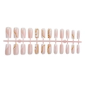 French press-on nails with pink base, gold 3D lines and white flower decorations - Nude Pink French 3D Flower Style(3XA2-2504-002)