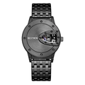 Bestwin men's fashion watch with black brushed metal triangular dial and steel strap - Black Steel Strap