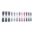 Press-on nails in grey, pink, and white with cute cartoon rabbits on a white display rack - Cute Pink and Grey Rabbit Style (3XE1-2504-002)
