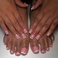 Unghie finte corte quadrate rosa gelatina con punte French bianche per mani e piedi - Stile Francese Classico Rosa Bianco (2XZ1-13023)