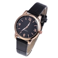 Fashion business quartz watch with rose gold case and black leather strap for men - Black