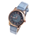 Fashion women's watch with rose gold case, grey dial and grey crocodile leather strap - Blue