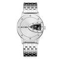 Men's silver stainless steel watch with unique rotating triangle dial and metal strap - Silver Stainless Steel Band