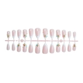 Classic French tip almond press-on nails in pink with gold star and colorful beads - French Pink & White with Gold Stars & Rhinestones (XB-107-68)
