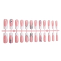 Uñas postizas French rosa con pedrería brillante y elegante forma de almendra - Estilo de Perlas y Diamantes de Imitación Rosa Blanco Francés (XA-114-14)