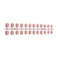 Pink jelly short round press-on nails with white French tips on professional stand - Pink French Style (XG-111-15)