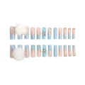 Handmade 3D butterfly press-on nails with blue gradient, pom-poms and floral accents - Blue Nude Pink Gradient 3D Flower Butterfly Fur Ball Style (XA-106-69)