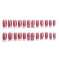 Pink French tip press-on nails with white heart designs in 24-piece long square set - Pink White French Heart Long Square Style (XA-106-71)