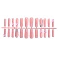 Pink press-on nails set with 3D bows and rhinestones in long coffin shape design - Pink Gradient Bow Rhinestone Style(XA-114-21)