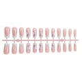 French press-on nails with blue and white floral patterns on long coffin shaped tips - French Nude Pink Blue Daisy Style (XA-106-81)