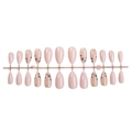 Almond-shaped press-on nails in light pink with black leaf patterns and gold tips - Pink Base with Black Leaf Pattern and Gold Edge (XB-115-04)